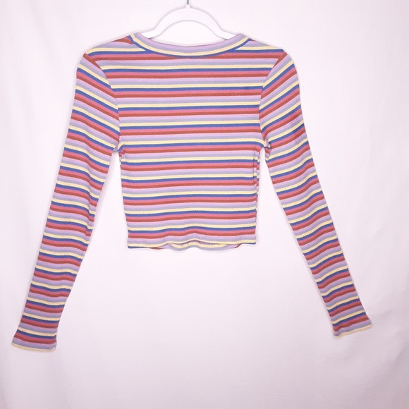 Wild Fable Womens Knit Crop Top Multicolor Stripe Long Sleeve Size Small - Picture 5 of 8